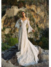 Cold Shoulder Ivory Lace Tie Back Wedding Dress